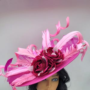 Large Hot Pink Fuchsia Kentucky Derby Fascinator - Wedding Hat, Race Hat, Tea Party Hat, Fuschia Hat, Fancy Hat