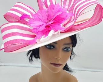 Large White and Hot Pink Fascinator