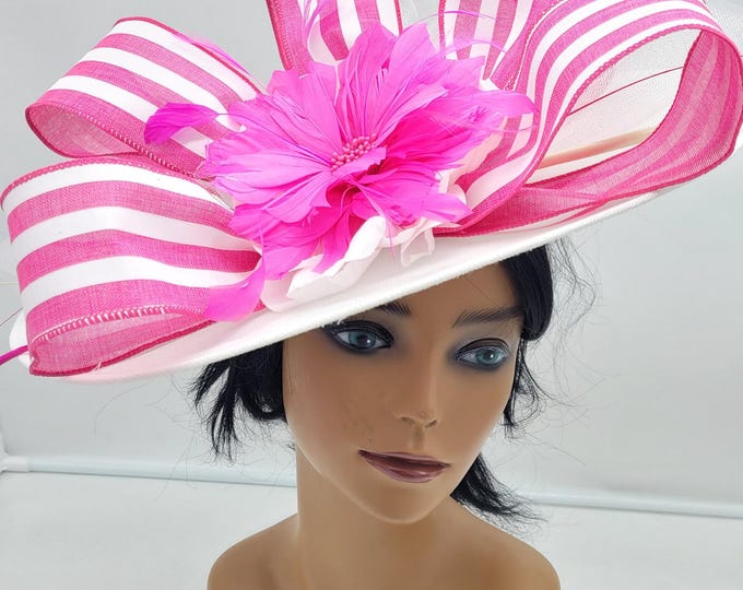 Large White and Hot Pink Fascinator