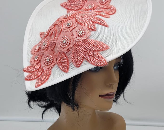 Pink and white Sinamay Fascinator: Kentucky Derby Tea Party Hat
