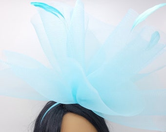 Light Turquoise Blue Kentucky Derby Fascinator - Blue Wedding Hat, Royal Ascot, Tea Party Hat, Church Hat, Easter Hat