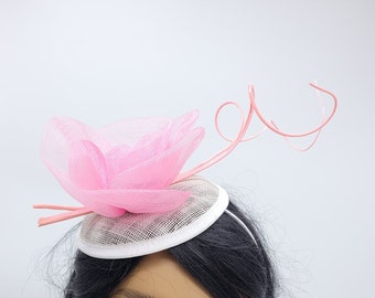 Pink and White Kentucky Derby Fascinator, Wedding Hat, Bridesmaids, Kentucky Derby, Tea Party, Church