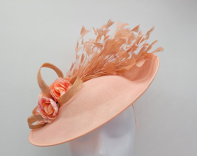 Peach Salmon Kentucky Derby Fascinator - Wedding Hat, Race Hat, Tea Party Hat, Church Hat, Pale Pink