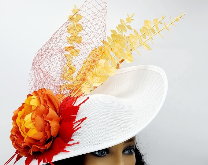 White and Orange Fascinator