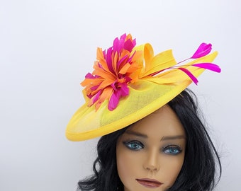 Yellow, orange and pink Kentucky Derby  Fascinator - Wedding Hat, Tea Party Hat, Derby Hats, Church Hats, Easter Hats