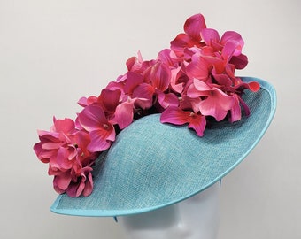 Turquoise and Hot Pink Kentucky Derby Fascinator -One of a kind Blue Wedding Hat, Royal Ascot, Tea Party Hat, Church Hat, Easter Hat