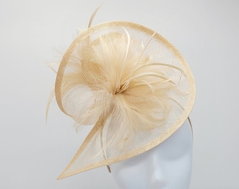 Beige Kentucky Derby Fascinator Hat -Natural Wedding Hat, Race Hat, Church Hat, Vintage Hat
