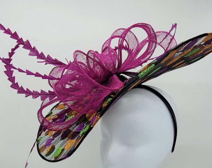 Large Magenta/Red Wine Multi Fascinator Hat