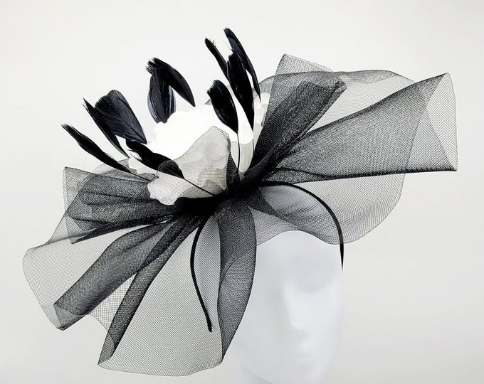 Black and white Kentucky Derby Hat - Black and White Hat, Funeral, Race Hat, Tea Party Hat, Bridal Hat, Fancy Hat