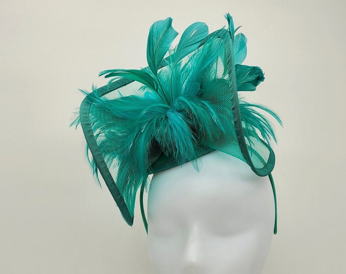 Teal Green Kentucky Derby Hat, Green Fascinator,  Kelly Green Hat, Race Hats, Church, Photoshoot, St Patrick's Day