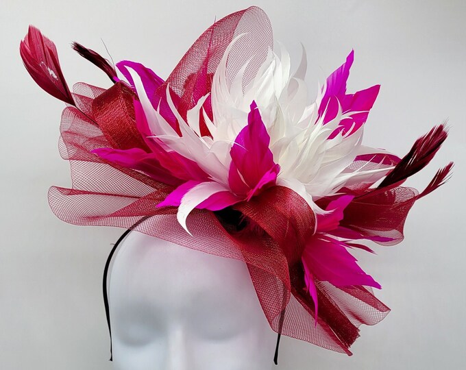 Red Wine, Burgundy Kentucky Derby Fascinator -Wedding Hat, Easter Hat, Tea Party Hat, Bridal Hat, Church Hat, Fancy Hat