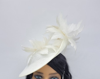 Large Ivory Kentucky Derby Fascinator- Wedding Hat, Kentucky Derby Hat, Race Hat, Tea Party Hat, Bridal Hat, Hat with veil, Fancy Hat