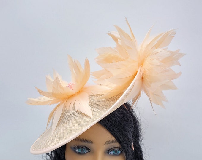 Champagne Peach and Fuchsia Fascinator- Wedding Hat, Kentucky Derby Race, Vintage