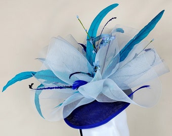 Royal Blue Turquoise Kentucky Derby Fascinator -  Easter Hat, church hat, bridal hat