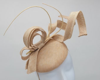 Chapeau bibi Kentucky Derby champagne beige - chapeau de mariage naturel, chapeau de course, chapeau d'église, chapeau vintage