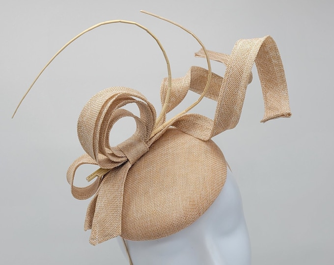 Tan Blush Fascinator Hat - Wedding Hat, Kentucky Derby Race, Vintage