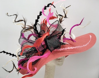 Large Pink and Black Kentucky Derby Hat