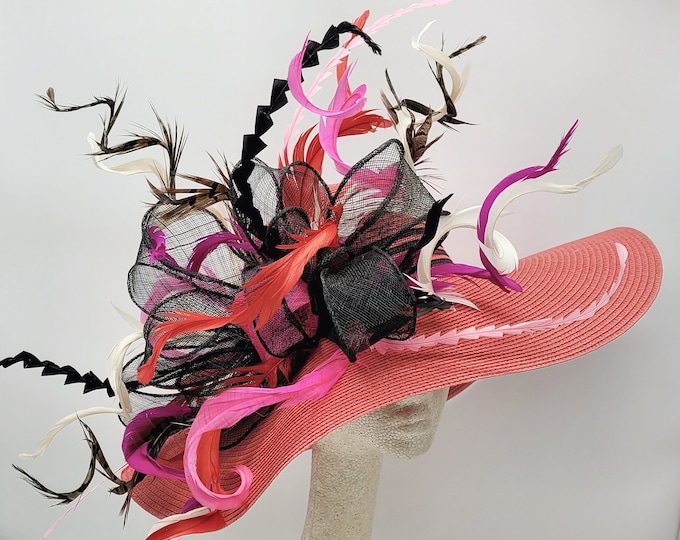 Large Pink and Black Kentucky Derby Hat