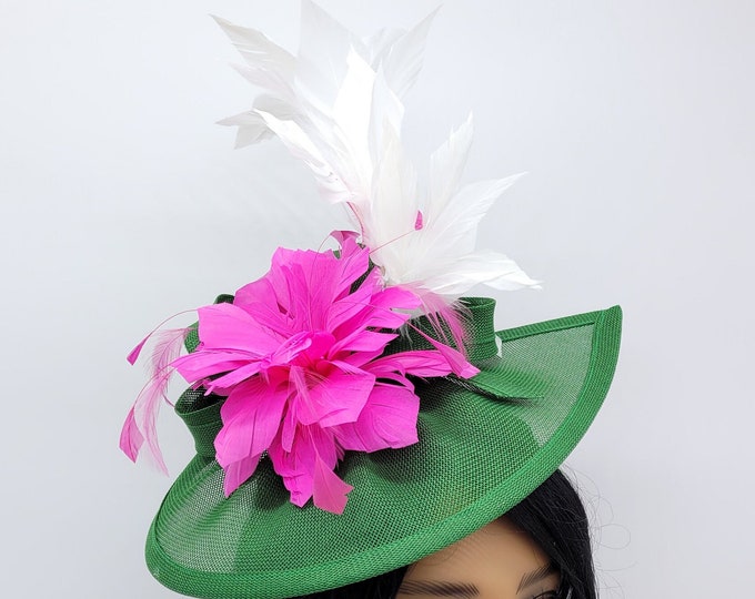 Green, Pink and white Kentucky Derby Hat, Green Fascinator, Mardi Gras, Race Hats, Church, Photoshoot, St Patrick's Day