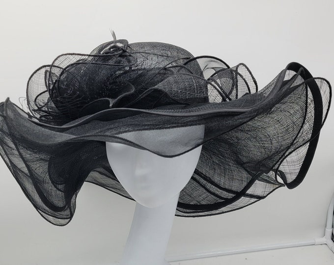 Large Black Hat - Wedding Hat, Kentucky Derby Hat, Race Hat, Fancy Hat