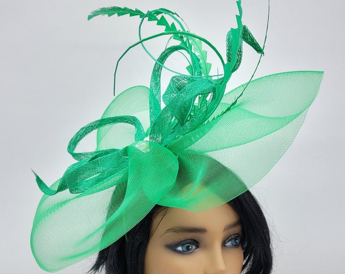 Green Kentucky Derby Fascinator Hat, Green Fascinator,  Kelly Green Hat, Race Hats, Church, Photoshoot, St Patrick's Day