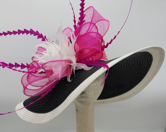 Black and Fuschia Hat, Vintage Hat, Church Hat