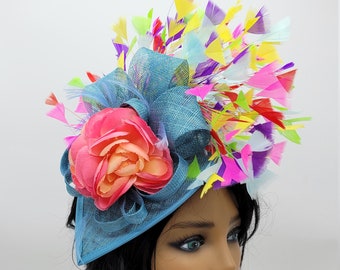 Teal Blue and Pink Kentucky Derby Fascinator: Wedding, Tea 