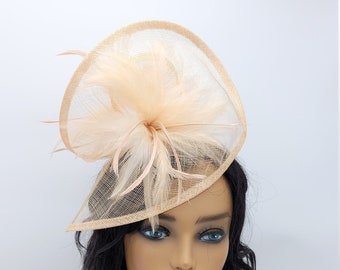 Champagne Beige Kentucky Derby Hat -Natural Wedding Hat, Race Hat, Church Hat, Vintage Hat