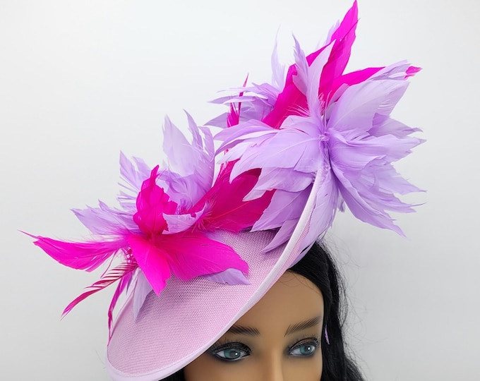 Lilac Lavender and Hot Pink Kentucky Derby Fascinator - Lavender Wedding Hat , Race Hat, Bridal Shower, Church Hat, Easter Hat