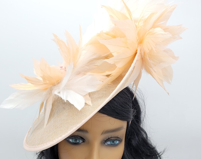 Champagne Peach and Fuchsia Fascinator- Wedding Hat, Kentucky Derby Race, Vintage