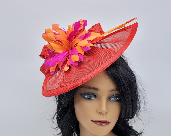 Red and PinkFascinator Hat