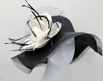 Black and White Floppy Kentucky Derby Hat: Bridal Tea Party Race Hat