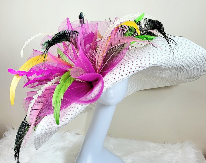 Extra Large White Wedding Hat, Kentucky Derby,  Saucer Fascinator, Bridal Shower, large Hat Bachelorette, Saucer