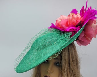 Green and Hot Pink Kentucky Derby Fascinator, Green Hat,  Race Hats, Church, St Patrick's Day