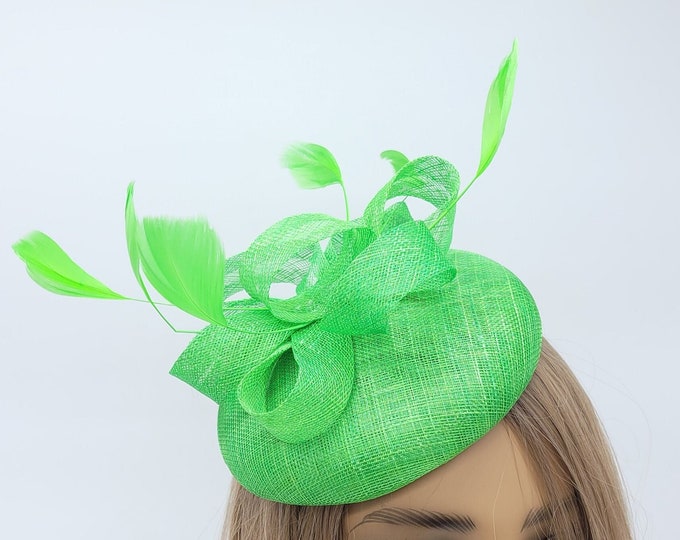Lime Green Kentucky Derby Fascinator, Green Hat,  Race Hats, Church, St Patrick's Day