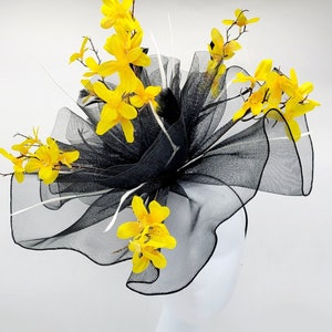 Black and Yellow Kentucky Derby Fascinator - Wedding Hat, Race Hat, Tea Party Hat, Bridal Hat,  Fancy Hat