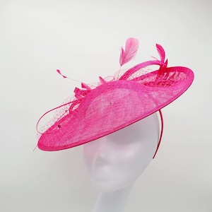 Large Hot Pink Kentucky Derby Fascinator - Fuchsia Wedding Hat, Kentucky Derby Hat, Race Hat, Tea Party Hat, Bridal Hat,  Fancy Hat