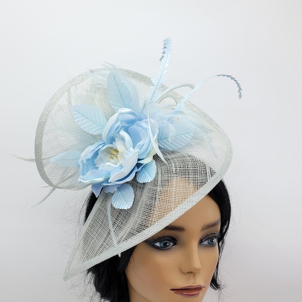 Pale Light Blue Kentucky Derby Fascinator- Wedding Hat, Kentucky Derby Hat, Race Hat, Bridal Hat, Church Hat, Easter Hat