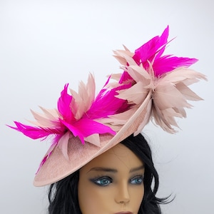 Blush and fuschia Pink Fascinator HatTan champagne- Wedding Hat, Kentucky Derby Hat, Race Hat, Tea Party Hat, Church Hat, Easter Hat