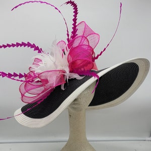 Large Black and Hot Pink Kentucky Derby Hat, Large Black and Hot Pink Hat- Church Hat, Wedding and Easter Hat