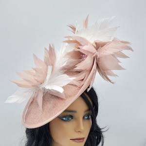 Blush and White Fascinator HatTan champagne- Wedding Hat, Kentucky Derby Hat, Race Hat, Tea Party Hat, Church Hat, Easter Hat