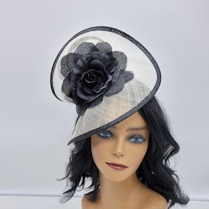 Ivory Fascinator and Black Hat - Wedding Hat, Kentucky Derby Hat, Race Hat, Tea Party Hat, Bridal Hat, Hat with veil, Fancy Hat