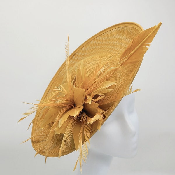 Gold Kentucky Derby  Fascinator - Wedding Hat, Tea Party Hat, Derby Hats, Church Hats, Easter Hats