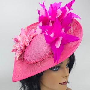 Large Hot Pink Kentucky Derby Fascinator - Fuchsia Wedding Hat, Kentucky Derby Hat, Race Hat, Tea Party Hat, Bridal Hat,  Fancy Hat