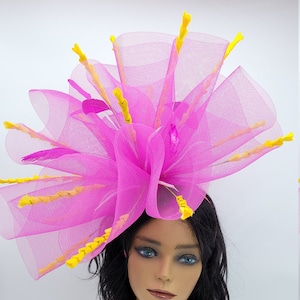 Hot Pink and Yellow Kentucky Fascinator - Wedding Hat, Kentucky Derby Hat, Easter, Tea Party Hat, Bridal Hat, Church Hat, Fancy Hat