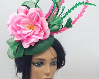 Green and Pink Kentucky Derby Fascinator, Derby Hat, Race Day