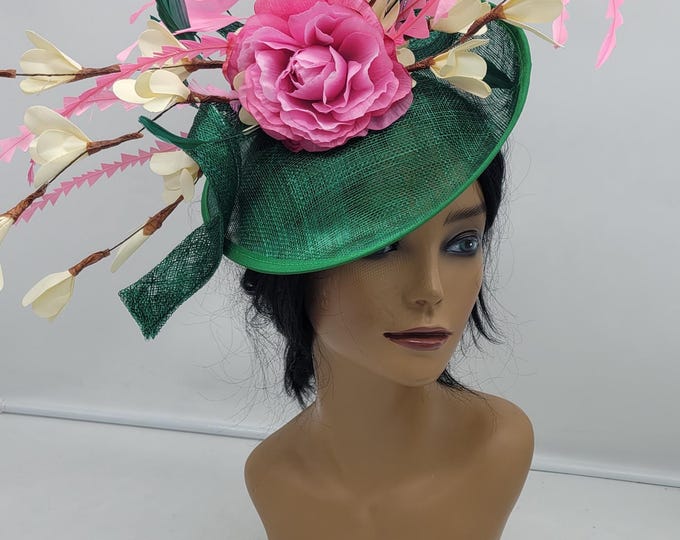 Green and Pink Kentucky Derby Fascinator, Derby Hat, Race Day