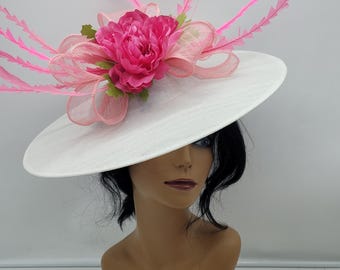 White  and Pink Kentucky Derby Hat: Hot Pink Floral Fascinator