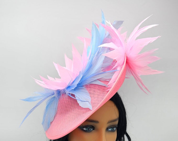 Pink and Light Blue Fascinator Hat