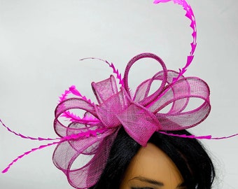 Magenta Kentucky Derby Fascinator -Red Wine Wedding Hat, Race Hat, Bridal Hat, Church Hat, Fancy Hat, Easter